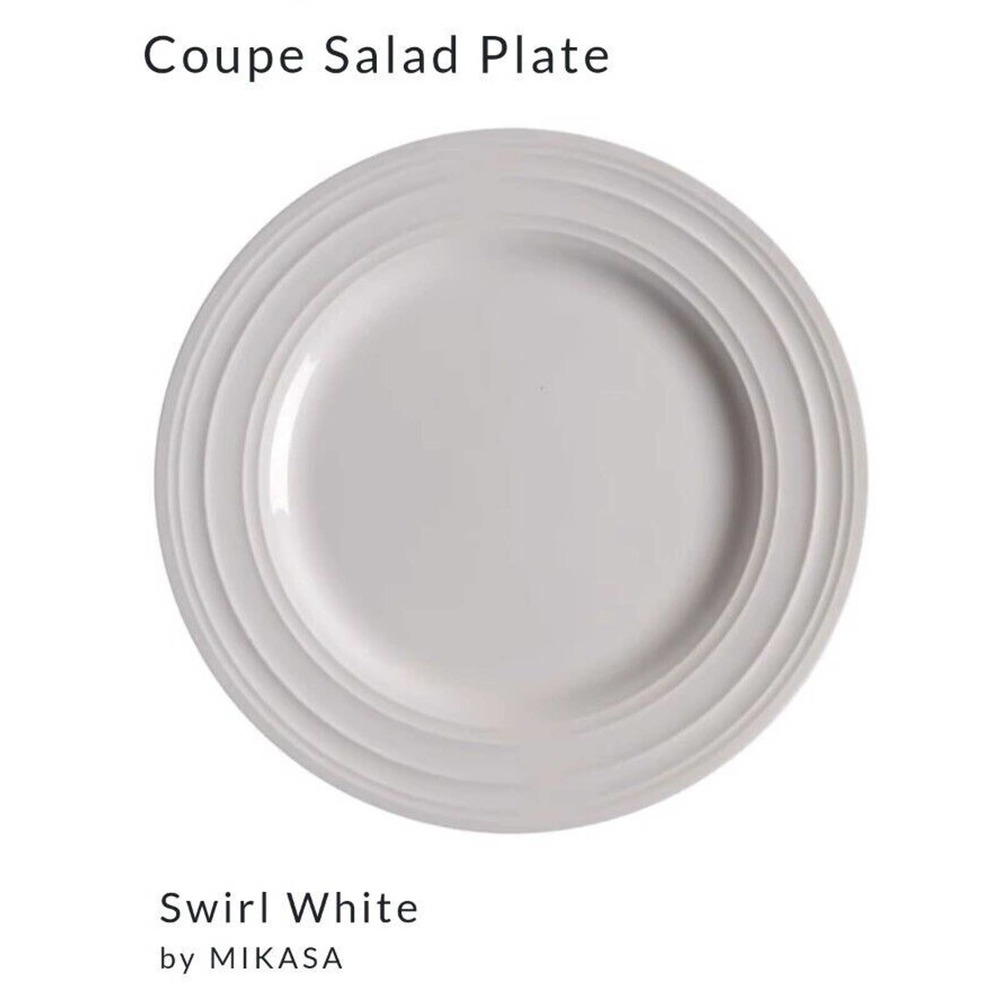 Mikasa Swirl White Bone China salad Plate 9 1/4" Set Of 2